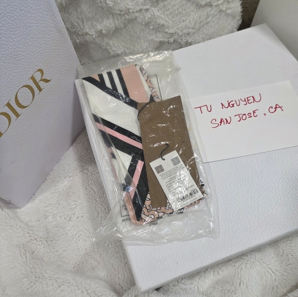 BURBERRY Pink and Black Striped Twilly - Picture 1 of 3